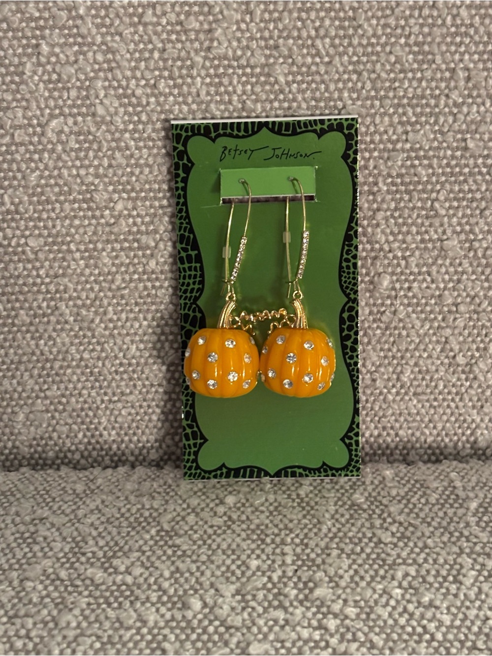 Betsey Johnson Orange Pumpkin Crystal Dangle Earrings